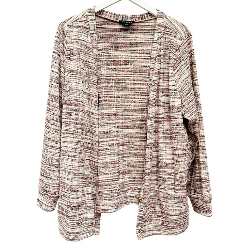 LANE BRYANT Cardigan Sweater 18/20 Plus Size Space Dye Marled V-Neck Pockets